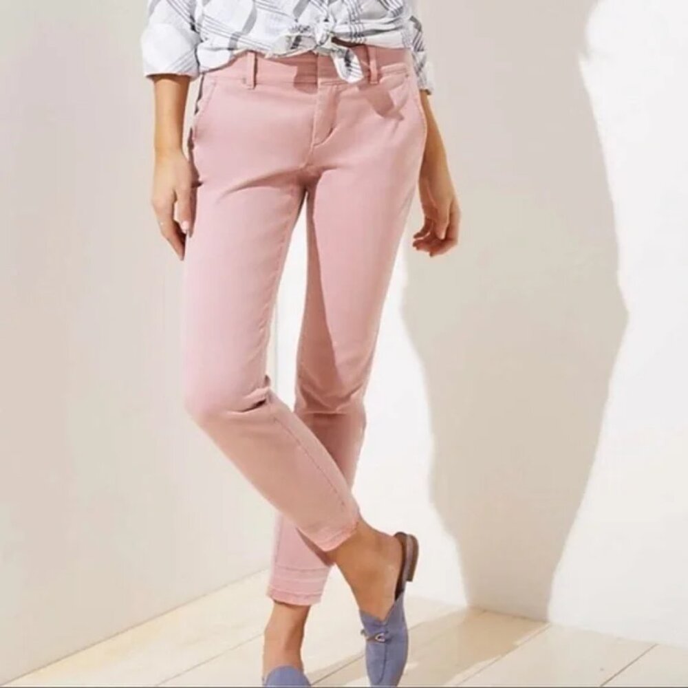LOFT Pink Frayed Boyfriend Chinos